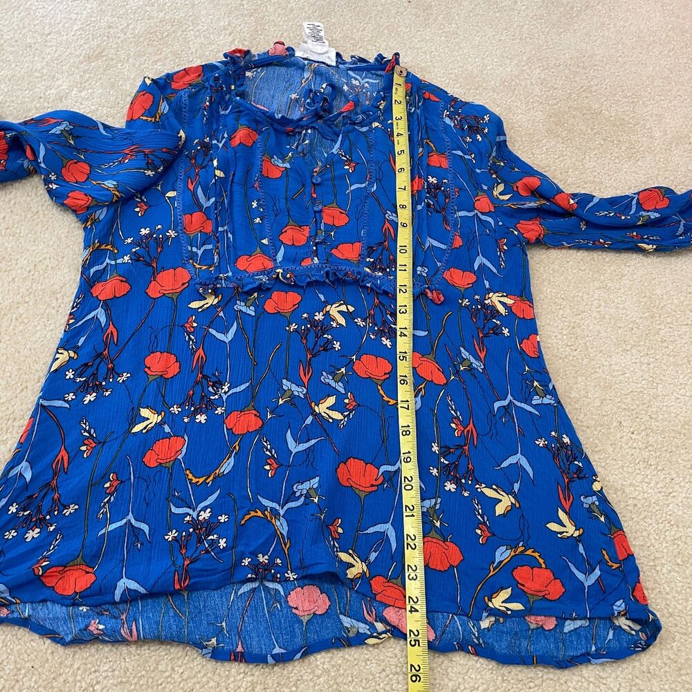 For the Republic Women's Size S Blue Ruffle Floral Long Sleeve Blouse V-Neck EUC - Picture 5 of 6